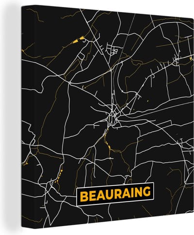 Canvas Schilderij Goud - Stadskaart - Beauraing - Kaart - Plattegrond - 20x20 cm - Wanddecoratie