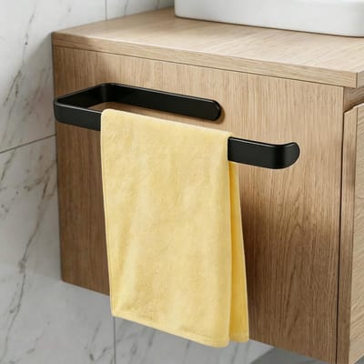 Dailygoods - Handdoekhouder zonder boren, zwart, 33 cm handdoekstang, handdoekhouder voor badkamer en keuken, wandhouder om te plakken, voor badkamermeubels, waterdicht, roest, badhanddoekhouder, theedoekhouder