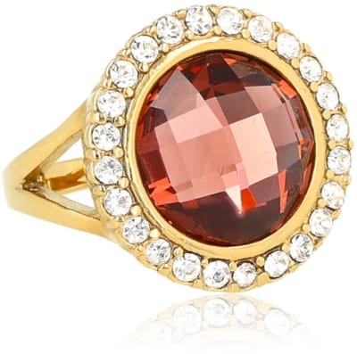 My Bendel - Elegante Ring met Ronde Glassteen & Zirkonia • Ruby Wine - met Luxe Cadeauverpakking | Sieraden Voor Dames | Maat 16.00 Mm / Maat 50