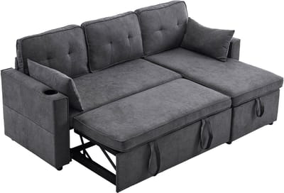 REDOM - Slaapbank - Met Omkeerbare Chaise Longue En Opbergruimte - Modern - Voor Woonkamer - Katoen-Linnen - Grijs - 211 X 130 X 86 Cm