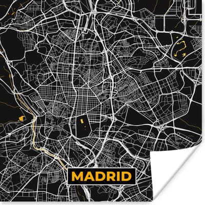 Poster Madrid - Goud - Stadskaart - Plattegrond - Kaart - 100x100 cm XXL
