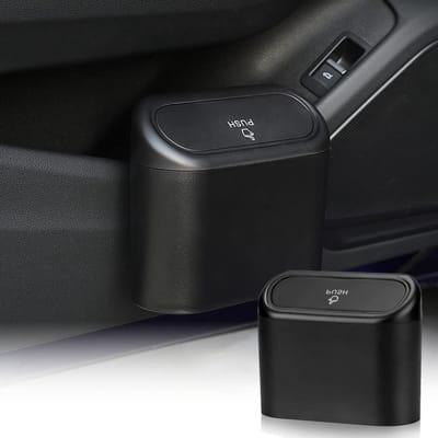 Famanu – Voertuig Mini Vuilnisbak Met Drukdeksel,Auto Prullenbak - Draagbare Hangende Auto Prullenbak Houder - Automotive Vuilnisbak Voor Achterbank Accessoires Voor Auto Kantoor Slaapkamer Thuis(Zwart)