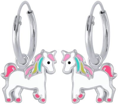 Joy|S - Zilveren paard bedel oorbellen - eenhoorn oorringen - unicorn multicolor