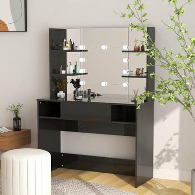 Make-uptafel - Kaptafel Commode - Schoonheidsroutine - Geïntegreerde Ledverlichting - 100x40x135 cm - Hoogglans Zwart