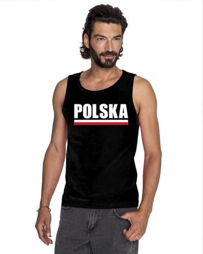 Zwart Polska supporter mouwloos shirt heren - Polen singlet shirt/ tanktop S