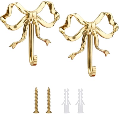 2st Wandhaken met Strikknoop, 6,6x6,4cm Gouden Kapstokhaken met Strikknoop Schattige Vlinderdeurhangers Decoratieve Strikken Wandhaak voor Jassen Hoeden Tassen Handdoeken
