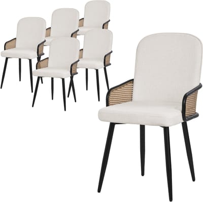 Eetkamerstoelen set van 6 beige met arm & rugleuning, gestoffeerde stoelen voor eetkamer & keuken ML-Design