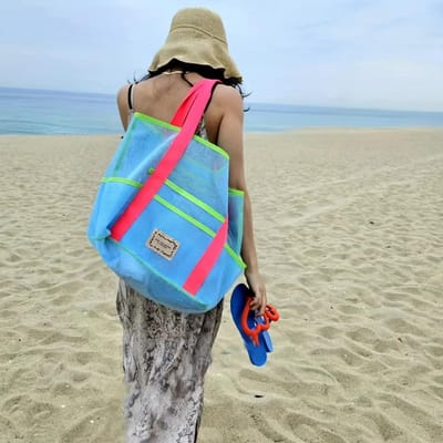 1 stuks Grote Capaciteit Strand Tote Bag, Sportschool Zwemkleding Opbergtasje, Opvouwbare Schouder Mesh Organizer Strandtas