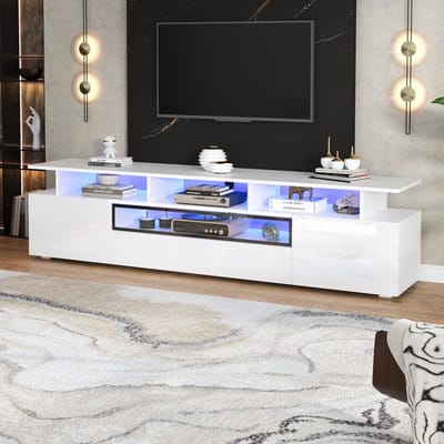 MODENUIT Tv-Meubel - Met Led, 2 Kasten En Lade - Voor Woonkamer Tot 75 Inch - Wit Spaanplaat - 180x38x45 cm