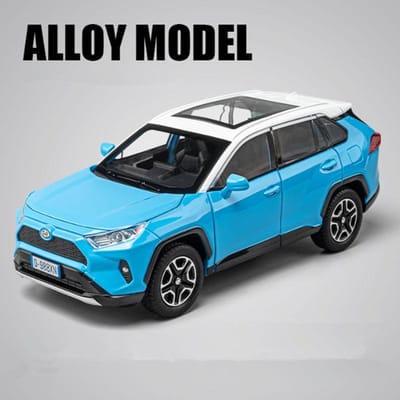Nouveau 1:24 Rav4 Suv Modèle de Voiture en Alliage Diecasts Jouet en Métal Véhicules Tout-Terrain Modèle de Voiture Haute Simulation Son et Lumière Cadeaux pour Enfants blue