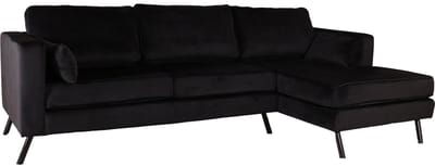 Hoekbank Hilde 270cm loungebank zwart velvet rechts bankstel hoeksalon zetel