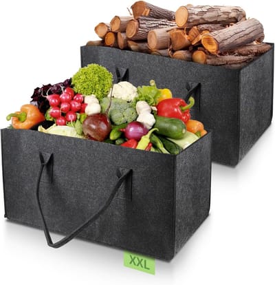 2 Grote Opvouwbare Vilt Tassen met Handvat - Shopper voor Boodschappen, Opslag en Haardhout