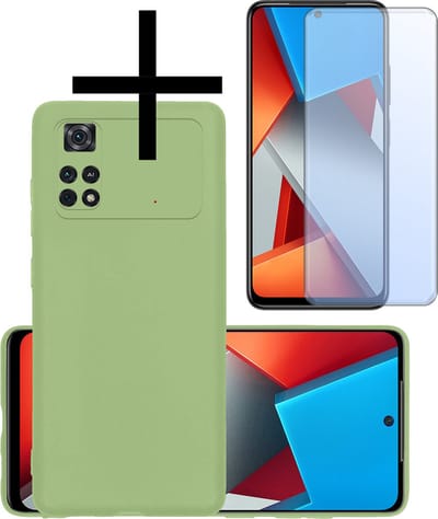 Hoesje - Met Screenprotector - Geschikt voor Xiaomi Poco X4 Pro 5G - Sterk & Shockproof - Back Cover - Siliconen Case - Telefoon Hoes - Groen