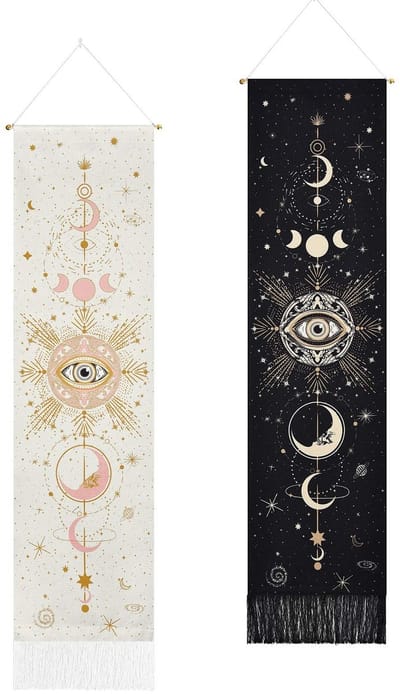 Dailygoody - Maanfasen Wandtapijten - Boheems Design - 130 x 32,5 cm - Decoratieve Muurkunst - Geschikt voor Slaapkamer - Zwart-Wit