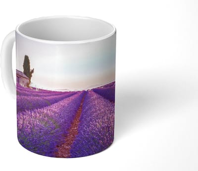 Mok - Koffiemok - Lavendel - Zonsondergang - Paars - Bloemen - Mokken - 350 ML - Beker - Koffiemokken - Theemok