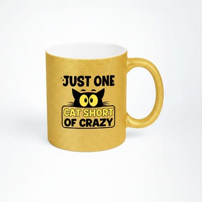 Glimmende Mok "Just One Cat Short of Crazy" - Uniek Design voor Kattenliefhebbers