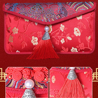 Enveloppe Rouge en Soie Enveloppe Rouge Chinoise Enveloppe d'Argent de Chance pour le Festival du Printemps Mariage Nouvel An Anniversaire Type 2 red