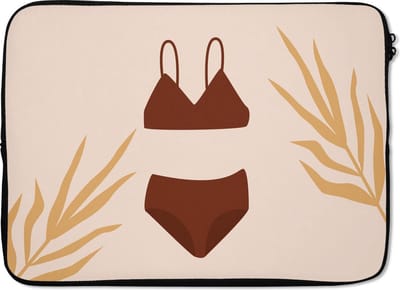 Laptophoes 13 inch - Zomer - Bikini - Bladeren - Laptop sleeve - Binnenmaat 32x22,5 cm - Zwarte achterkant