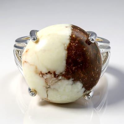 Cavill - Zilveren Ring - 925 Sterling Zilver - Braziliaanse Magnesiet 11,48 ct - Ronde Cabochon - Elegante Edelsteen Ring Maat 17