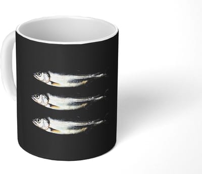 Mok - Koffiemok - Haring - Vissen - Zwart - Mokken - 350 ML - Beker - Koffiemokken - Theemok