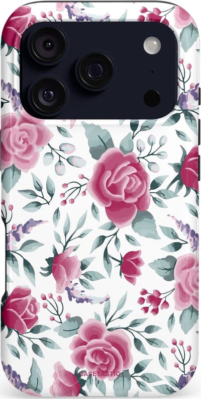 Casetastic hoesje geschikt voor Apple iPhone 17 Pro - MagSafe - Dubbellaagse bescherming - Paarse Bloem Pracht - Fashion Case - Wit Lichtgrijs Lichtroze Lila