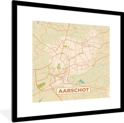 Fotolijst incl. Poster - Aarschot - Kaart - Plattegrond - Vintage - Stadskaart - 40x40 cm - Posterlijst