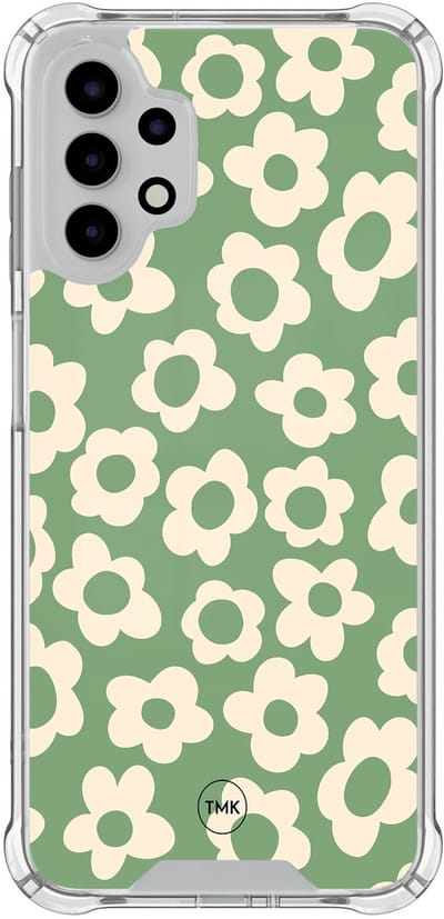 Shockproof hoesje geschikt voor Samsung Galaxy A13 4G - Retro cute flowers - Schokbestendig - Verhoogde randen - TPU case - Extra Sterke Back Cover - Bloemen - Transparant, Groen