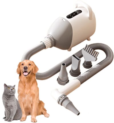 KZQ Automatische Huisdier Haardroger - Intelligente Droger Voor Grote Honden En Katten - Water Blazend Haar Drogen - Uitstekend Droogeffect - Veilig En Betrouwbaar - Incl 3 Mondstukken - 1 Stuk