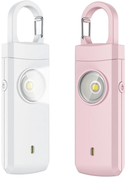 Persoonlijke Alarm - 2 Stuks - Krachtig 130 Db Geluid En Felle Flits - Persoonlijke Veiligheidsalarm - Zelfverdediging Sleutelhanger - Persoonlijke Bescherming - Noodsignaal - Senioren Alarm - Draagbaar Veiligheidsalarm - Roze, Wit