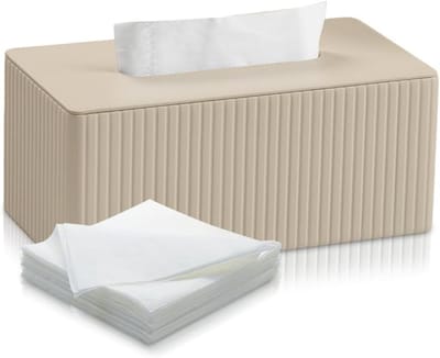 Stijlvolle PU Leren Tissue Dispenser voor Cosmetische Doeken, Geschikt voor Badkamer, Eetkamer en Auto, Met Magnetische Deksel en Rectangulaire Vorm