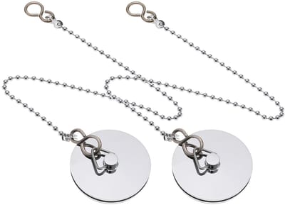 Dailygoods- Afvoerplug Chroom - 2x Bad Gootsteen Plug 1-3/4 inch (45 mm) - Messing - Ketting 300 mm - Binnendiameter 42,5 mm - Duurzaam en Robuust - Gootsteenstop
