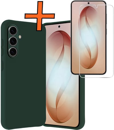 Hoes - Met Screenprotector - Geschikt voor Samsung Galaxy S26 - Sterk & Shockproof - Back Cover - Siliconen Case - Telefoon Hoes - Donkergroen