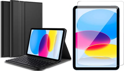 Hoes met toetsenbord geschikt voor iPad 2022 10.9 inch 10e Generatie / iPad 2025 11 inch (A16) 11e Generatie - Screen Protector GlassGuard - Keyboard Book Case Cover Hoesje Zwart & Screenprotector