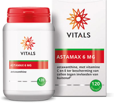 Vitals Astamax 6 mg Astaxanthine - 120 softgels - antioxidanten. Natuurlijke astaxanthine uit algen met vitamine C en E ter bescherming van cellen tegen invloeden van buitenaf.