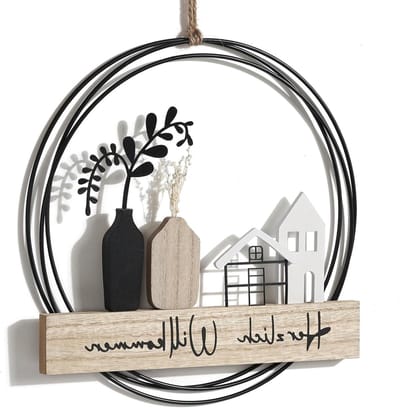 Deurkrans droogbloemenkrans - deurkrans hartelijk welkom droogbloemen raamdecoratie hangdecoratie gepersonaliseerde decoratieve krans met welkomstbord vaas en huis ø28cm wandversiering
