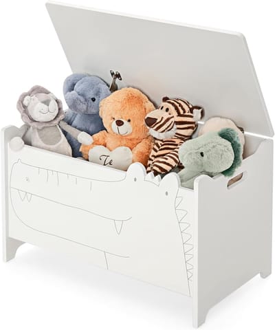 Speelgoedkist Kinderen - Opbergkist Kinderkamer - Speelgoed Opbergen - Veiligheidsscharnieren - 60x33x37.5 cm - Wit