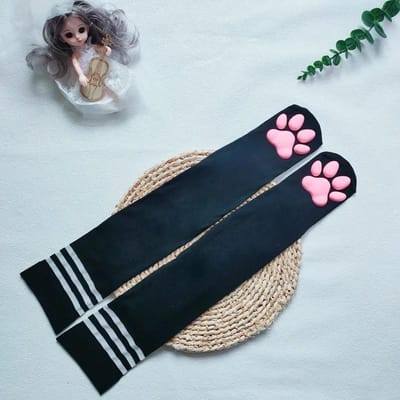 Chaussettes Longues Femme Au-dessus du Genou Bas Cuissardes Griffes de Chat Coussinets de Patte de Chat Rose 3D Cosplay Harajuku Y2K Chaussettes Femme One Size gray