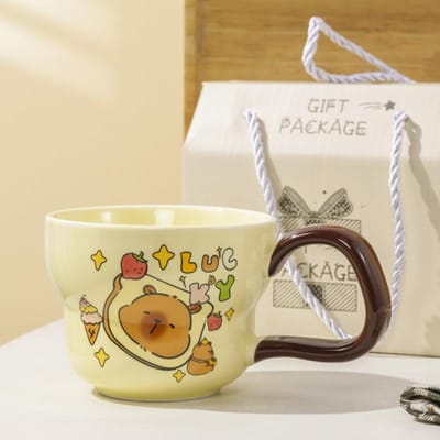 Tasse en Céramique Kapibala Mignon avec Cuillère Mug Couple Haut Joli Tasse Capybara Dessin Animé Boutique Célébration Souvenir 301-400ml