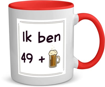 Akyol - ik ben 49 + 1 koffiemok - theemok - rood - 49+1 - mensen die 50 zijn geworden - 50 jaar sarah en abraham cadeau - jubileum man en vrouw - verjaardags - grappige tekst - jarig - verjaardag - 350 ML inhoud