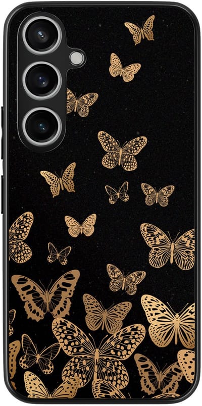Leuke Telefoonhoesjes - Hoesje geschikt voor Samsung Galaxy A55 - Vlinders - Backcover zwart - Print / Illustratie - Zwart, Goud