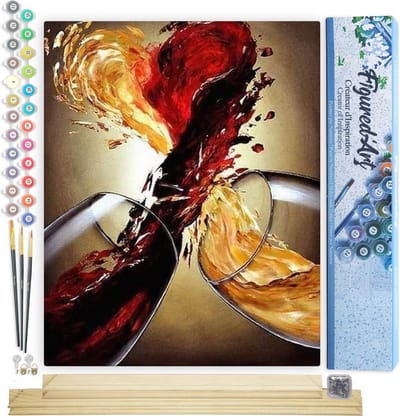 Figured'Art Schilderen op Nummer Volwassenen canvas Wijn Mix - Handwerk acrylverf Kit DIY Compleet - 40x50cm met DIY houten lijst