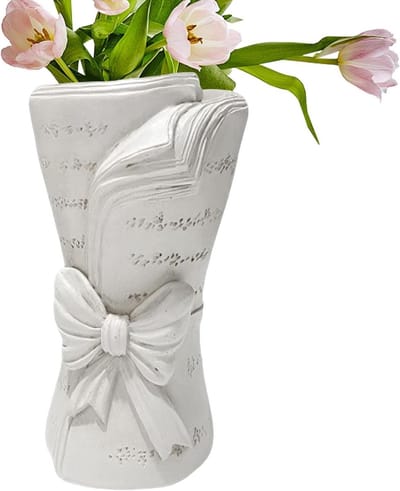 Boek Vaas - Mini Bloemhouder - Woonkamer Decoratie - Uniek Boek Ontwerp - 15x8x8 cm - Wit