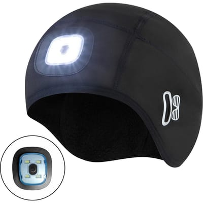 Gebreide sportmuts met licht/verstelbare knop Oplaadbare LED-muts voor heren en dames Winter LED Light Hat Button Battery black