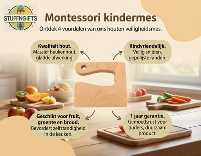 Montessori Houten Kindermes - Kinder Koksmes - Peuter kok - Verjaarsdag cadeau klein - Blanco