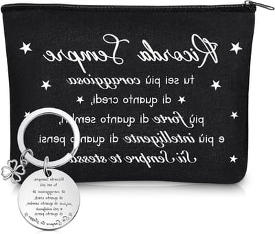 Inspirerende Cadeauset voor Vrouwen met Motiverende Make-up Tas en Sleutelhanger, Perfect voor Verjaardag, Kerst en Ontslag, 23x15x5cm, Zwart