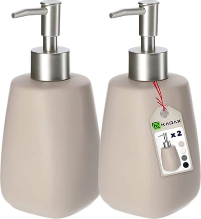 KADAX Zeepdispenserset met pomp, pompdispenser van keramiek, dispenser voor vloeibare zeep, afwasmiddel, lotiondispenser, afwasmiddeldispenser voor badkamer, vloeibare zeepdispenser