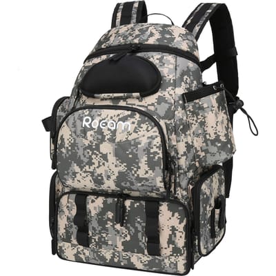 Sac à dos de pêche avec 3 plateaux et boîtes de rangement étanches camouflage
