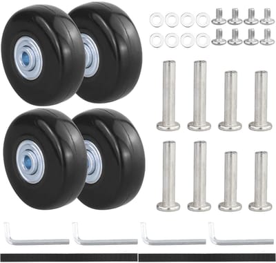 Dailygoods- Kofferwielen Vervangset 50 mm - 4 Stuks - Rubber - Stille Bagagekoffer - Reservewielen voor Trolley/Skate - Metalen Reserveonderdelen - Bagagewielen