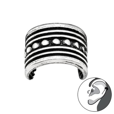 Zilveren oxi Vintage dot line ear cuff | oorklem dames zilver | Zilverana | Sterling 925 Silver | zilveren oorbellen dames