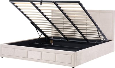 QUIBERON - Bed met opbergruimte - Beige - 180 x 200 cm - Chenille